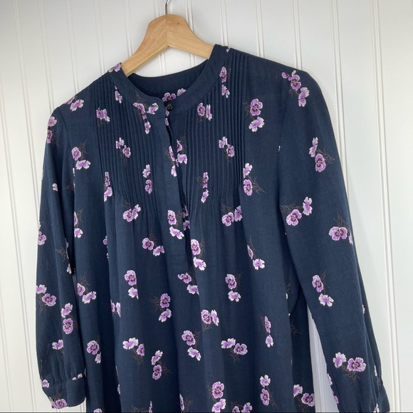 Madewell Popover Pansy Bouquet Pin Tuck Peasant Floral Top Navy F5655 - Picture 5 of 10